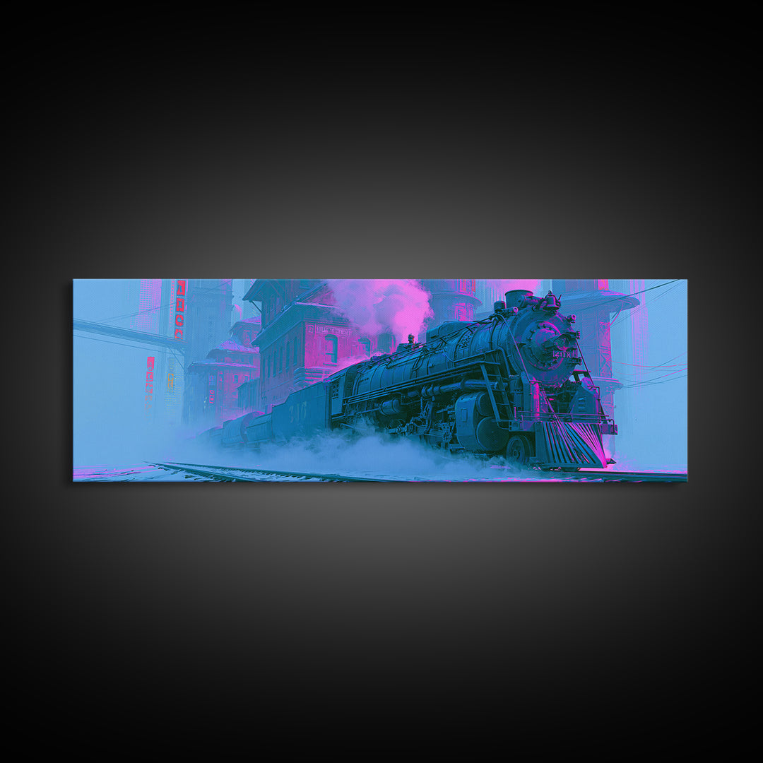 Steam Locomotive Racing Through Fog Canvas Print, Steampunk Art, Wall Art Living Room, Living Room Decor, Fine Art, Mechanic, STE-3x1-46