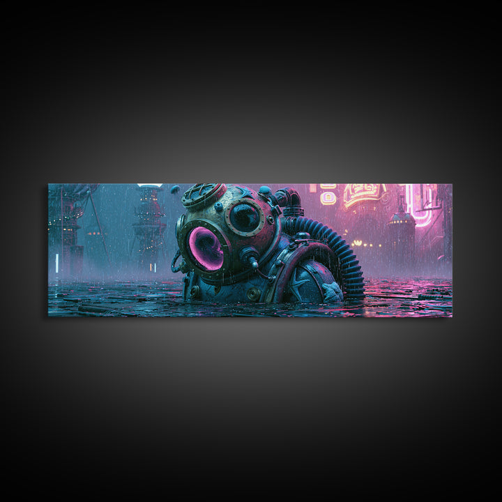 Brass Diving Helmet Framed Canvas Print, Steampunk Art, Living Room Decor, Abstract Art, Mechanic, Art Nouveau, STE-3x1-52