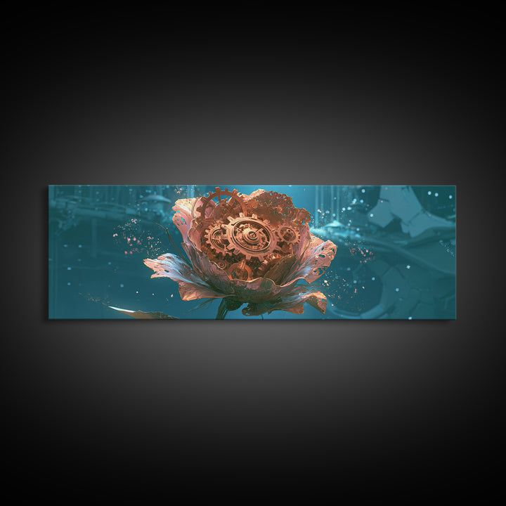 Mechanical Rose Made of Copper Gears Framed Canvas Print, Steampunk Art, Canvas Art, Living Room Decor, Abstract Art, Mechanic, STE-3x1-67