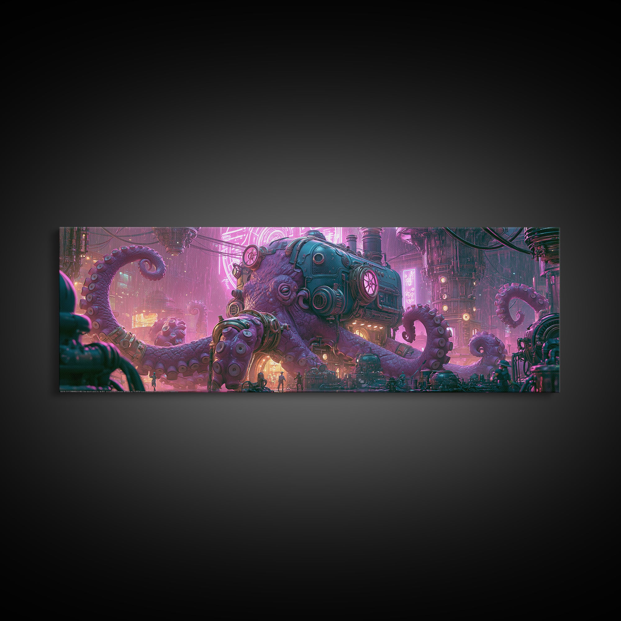 Steampunk Octopus with Brass Tentacles Framed Canvas Print, Steampunk Art, Gallery Decor, Living Room Decor, Fine Art, Mechanic, STE-3x1-69
