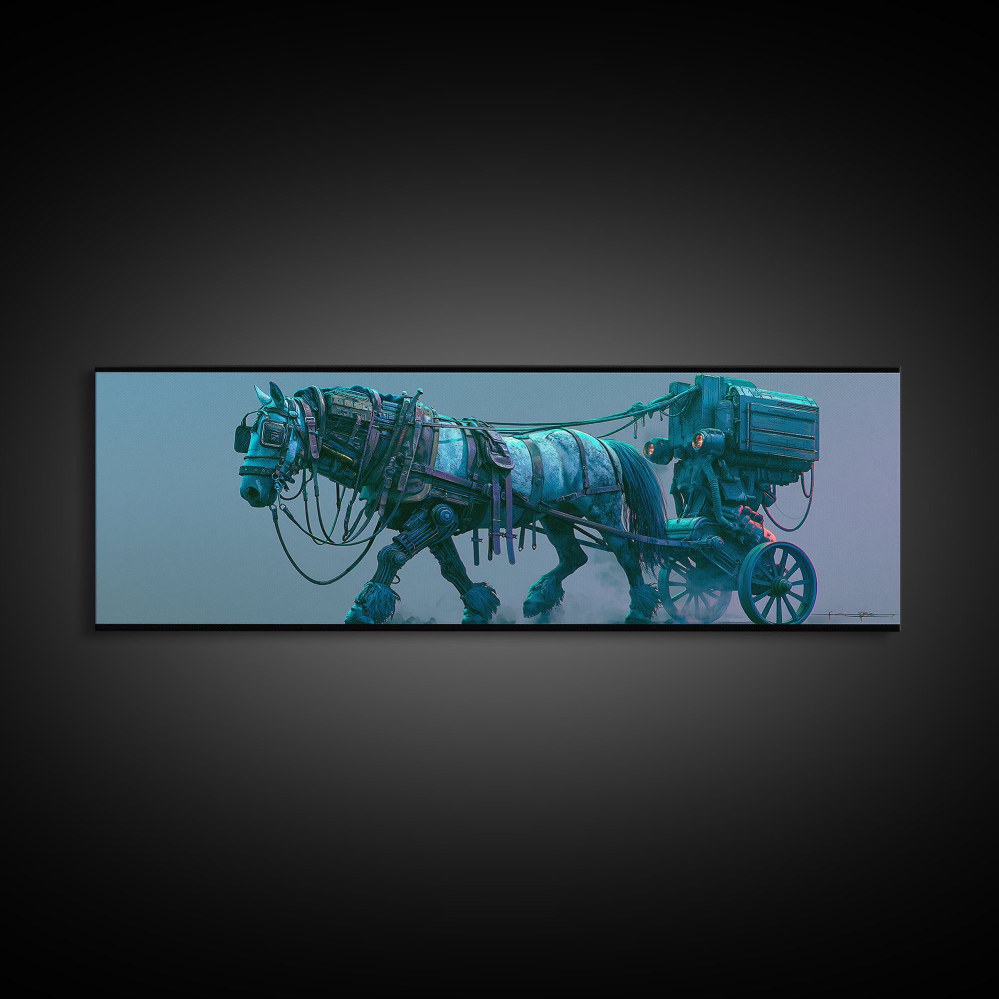 Steam Powered Horse Framed Canvas Print, Steampunk Art, Printable Art, Living Room Decor, Oil Painting, Mechanic, STE-3x1-79