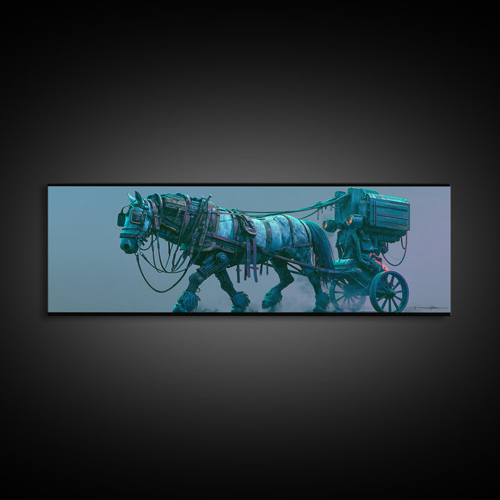 Steam Powered Horse Framed Canvas Print, Steampunk Art, Printable Art, Living Room Decor, Oil Painting, Mechanic, STE-3x1-79