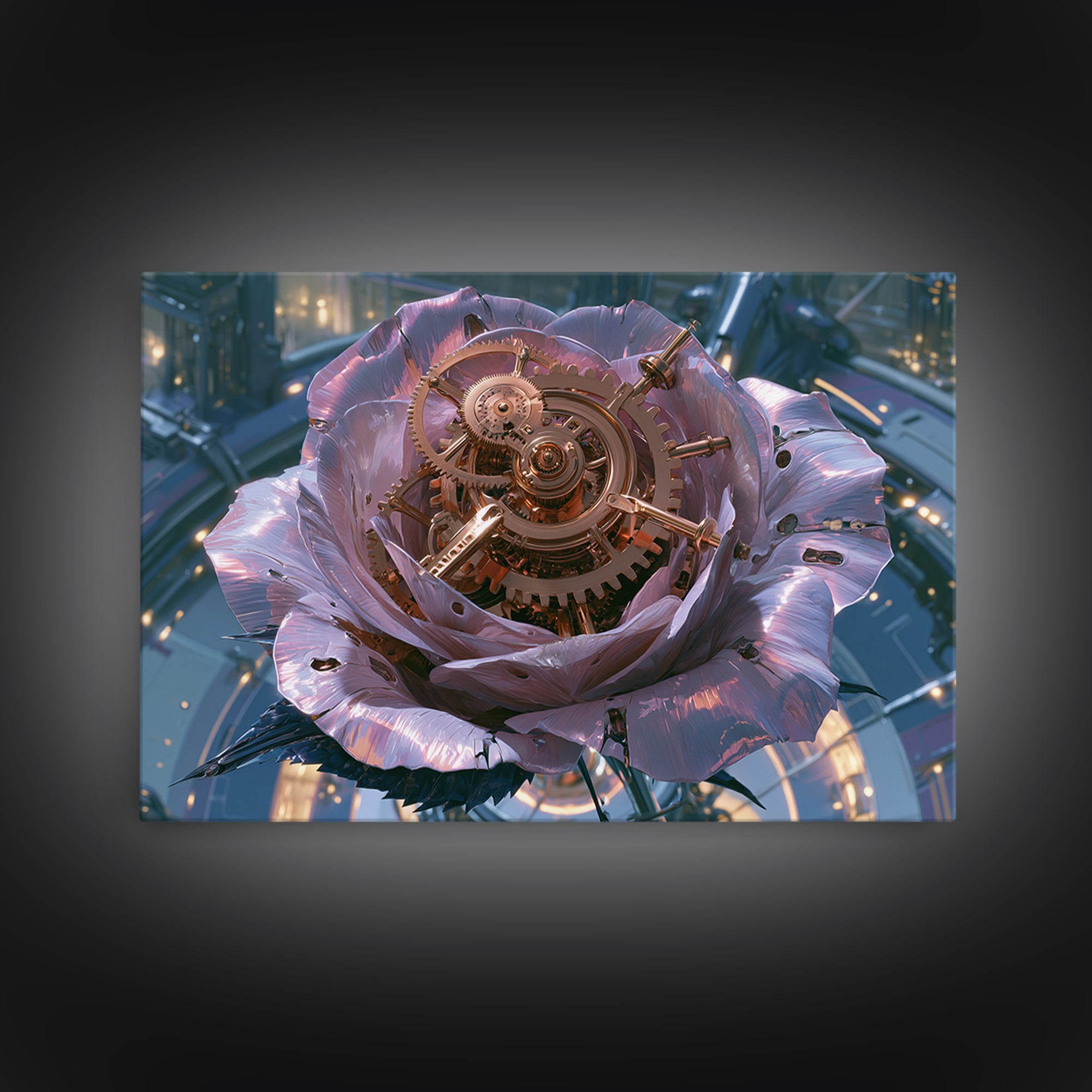 Mechanical Rose Made of Copper Gears Framed Canvas Print, Steampunk Art, Statement Artwork, Living Room Decor, Mechanic, STE-3x2-31