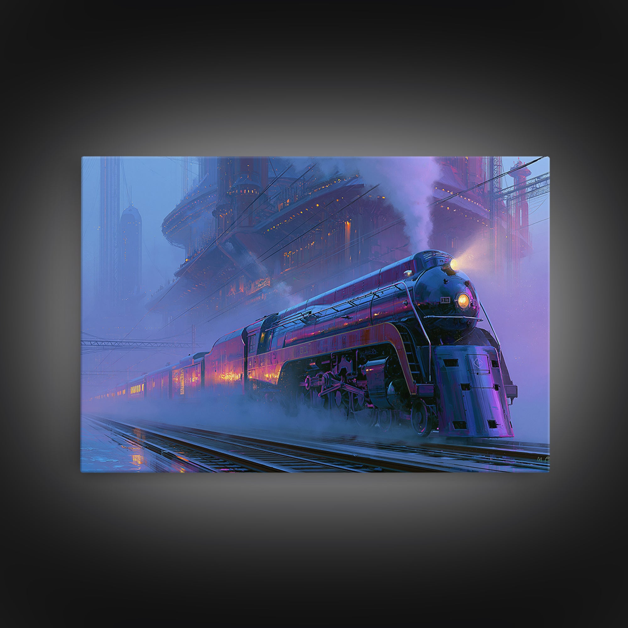 Steam Locomotive Racing Through Fog Canvas Print, Steampunk Art, Digital Download Art, Living Room Decor, Watercolor Art, STE-3x2-34