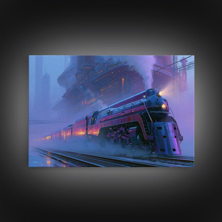 Steam Locomotive Racing Through Fog Canvas Print, Steampunk Art, Digital Download Art, Living Room Decor, Watercolor Art, STE-3x2-34