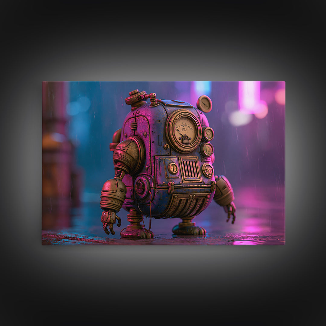 Retro Robot Made from Brass Gauges Framed Canvas Print, Steampunk Art, Living Room Decor, Oil Painting, Mechanic, STE-3x2-47