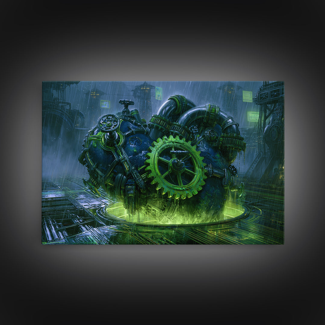 Gear Heart with Pipes and Valves Canvas Print, Steampunk Art, Gallery Decor, Living Room Decor, Fine Art, Mechanic, Wall Art, STE-3x2-48
