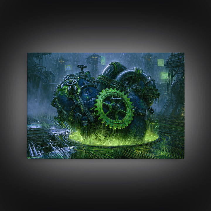 Gear Heart with Pipes and Valves Canvas Print, Steampunk Art, Gallery Decor, Living Room Decor, Fine Art, Mechanic, Wall Art, STE-3x2-48