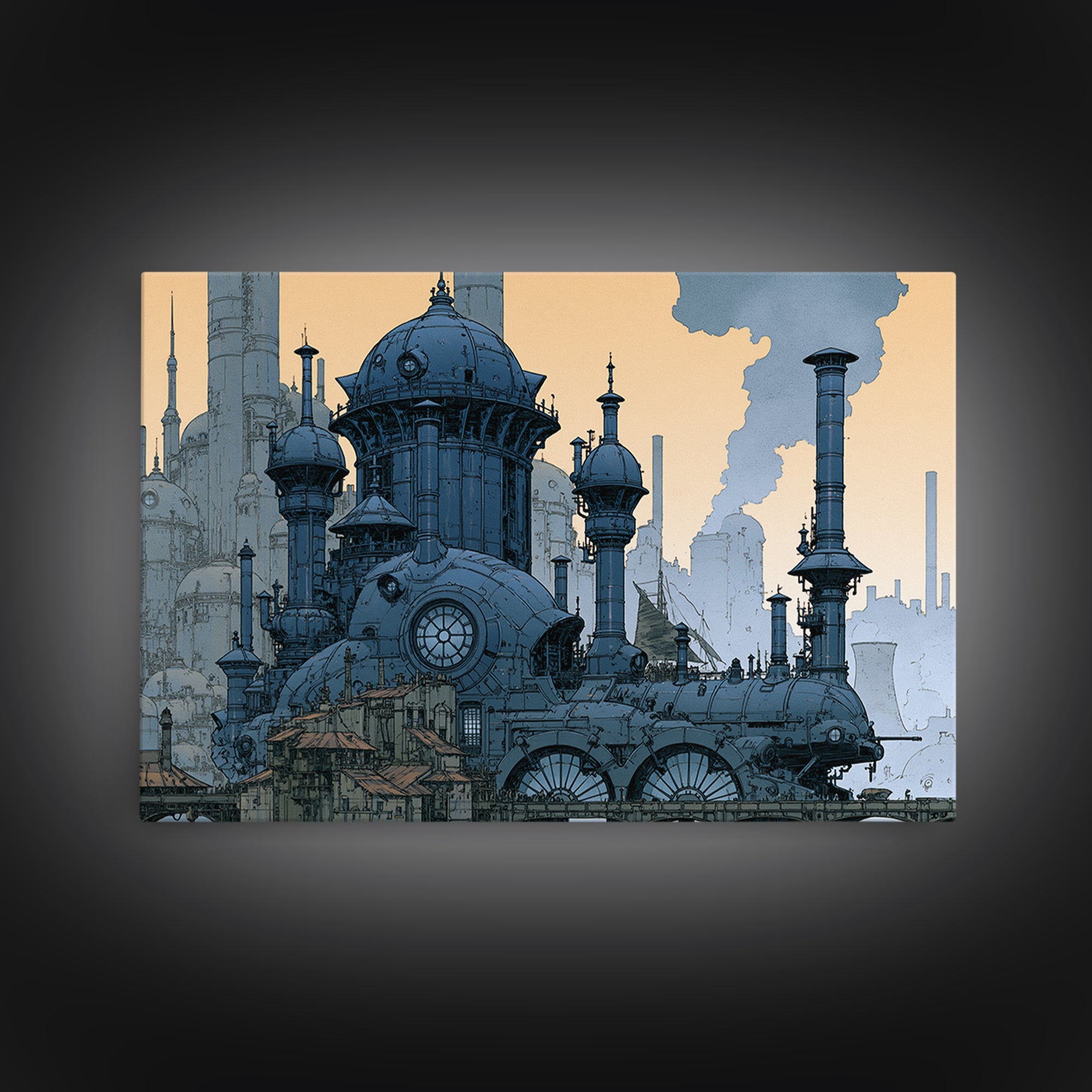 Steam Powered City Skyline Canvas Print, Steampunk Art, Neutral Decor, Living Room Decor, Fine Art, Mechanic, Home Decor, STE-3x2-49