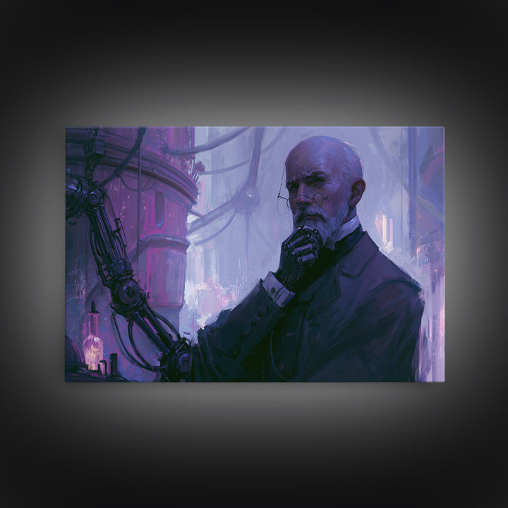 Victorian Inventor Portrait Framed Canvas Print, Steampunk Art, Printable Wall Art, Living Room Decor, Fine Art, Mechanic, STE-3x2-59