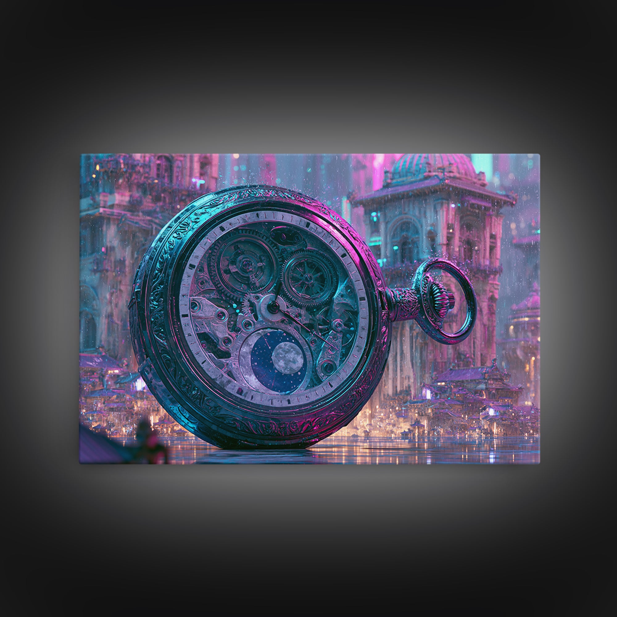Gear Filled Pocket Watch Framed Canvas Print, Steampunk Art, Textured Painting, Living Room Decor, Fine Art, Mechanic, STE-3x2-60