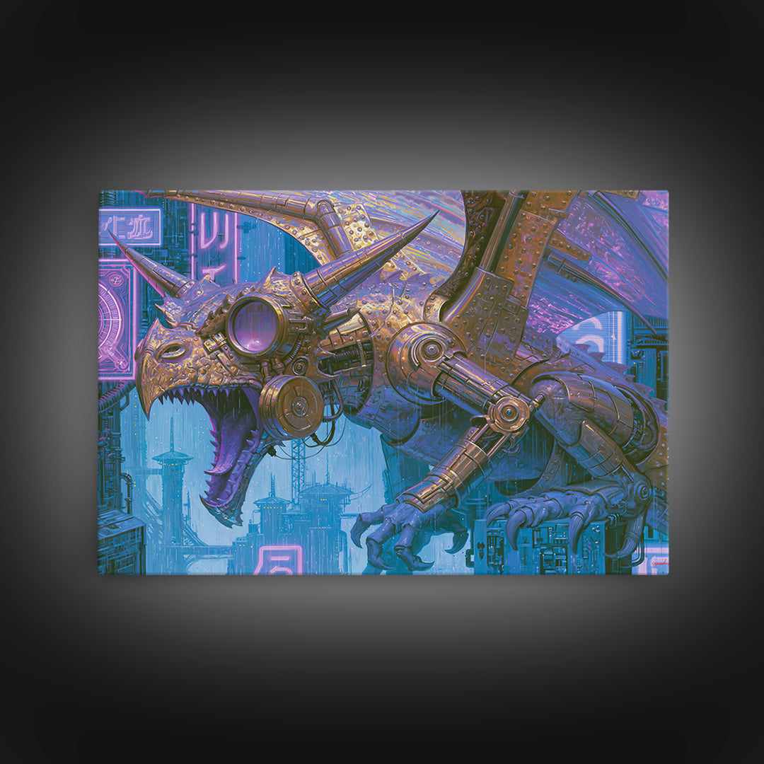 Copper Dragon with Riveted Wings Canvas Print, Steampunk Art, Wall Art Print, Living Room Decor, Mechanic, Gallery Decor, STE-3x2-62