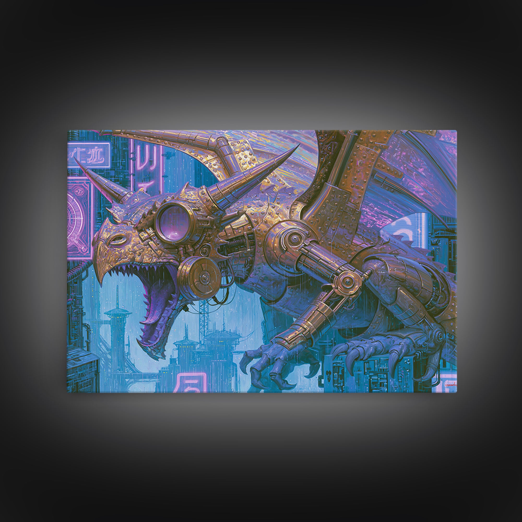 Copper Dragon with Riveted Wings Canvas Print, Steampunk Art, Wall Art Print, Living Room Decor, Mechanic, Gallery Decor, STE-3x2-62