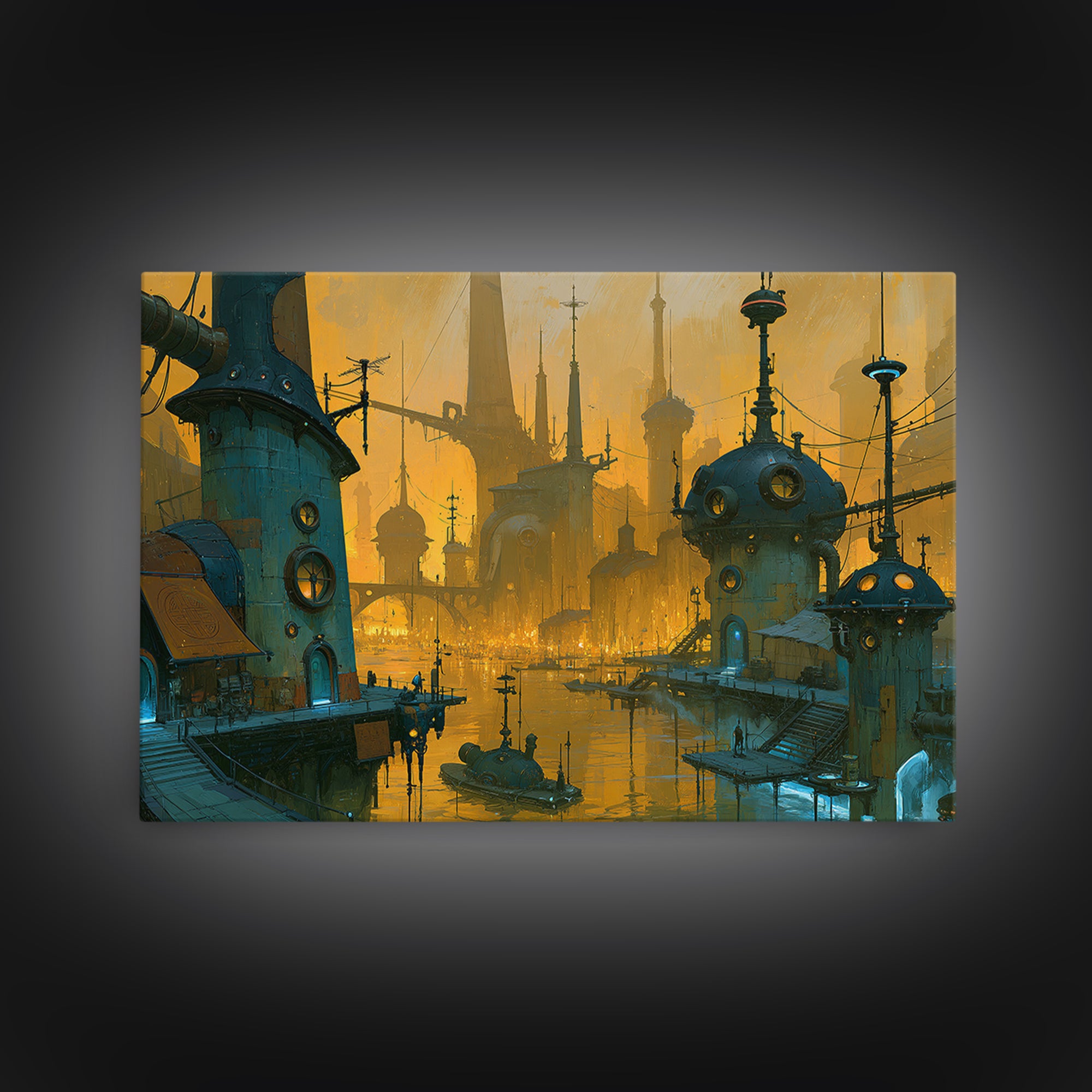 Steam Powered City Skyline Canvas Print, Steampunk Art, Neutral Decor, Living Room Decor, Fine Art, Mechanic, Home Decor, STE-3x2-73