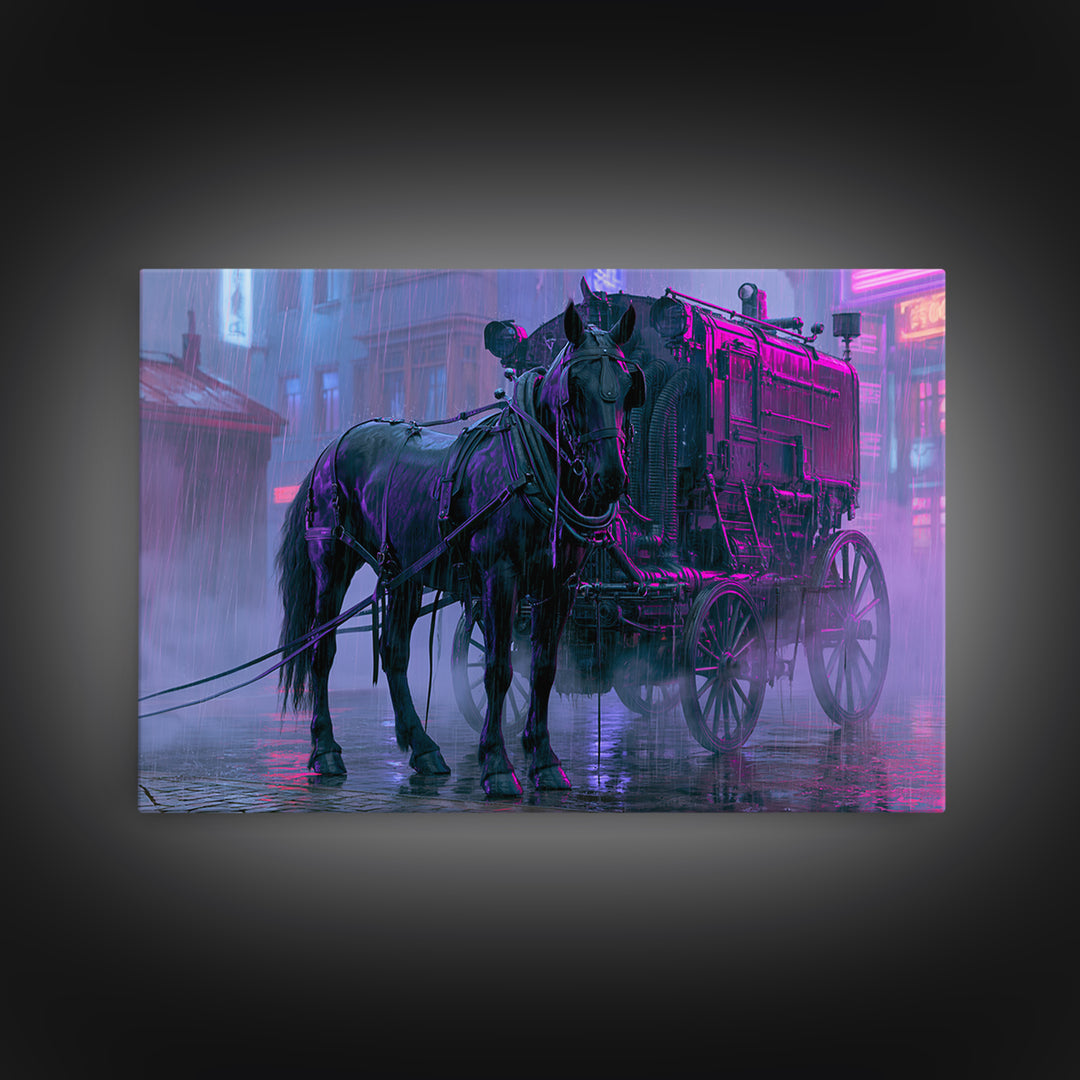 Steam Powered Horse Framed Canvas Print, Steampunk Art, Printable Art, Living Room Decor, Oil Painting, Mechanic, STE-3x2-91