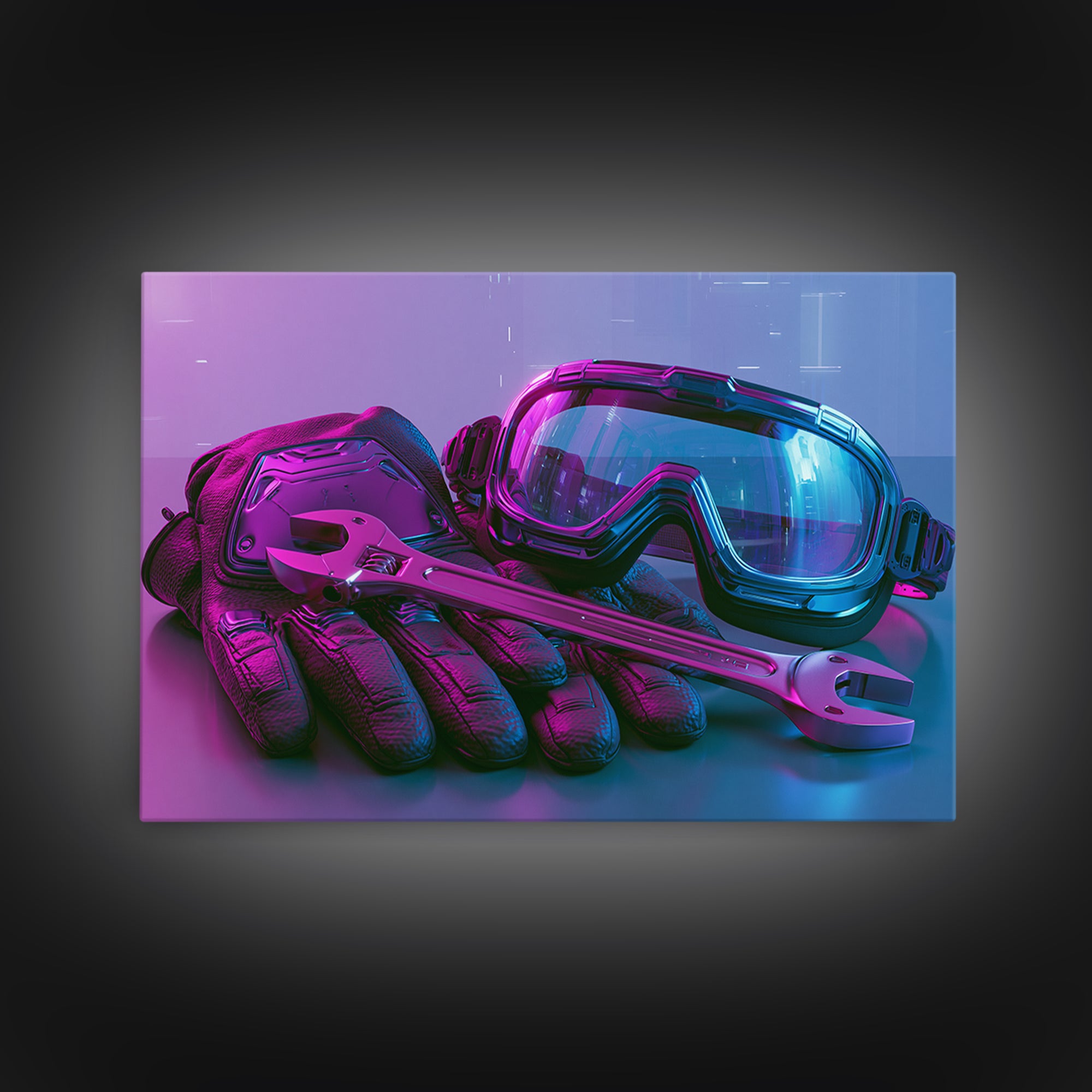 Goggles Gloves and Wrench Still Life Framed Canvas Print, Steampunk Art, Abstract Art, Living Room Decor, Fine Art, Mechanic, STE-3x2-99