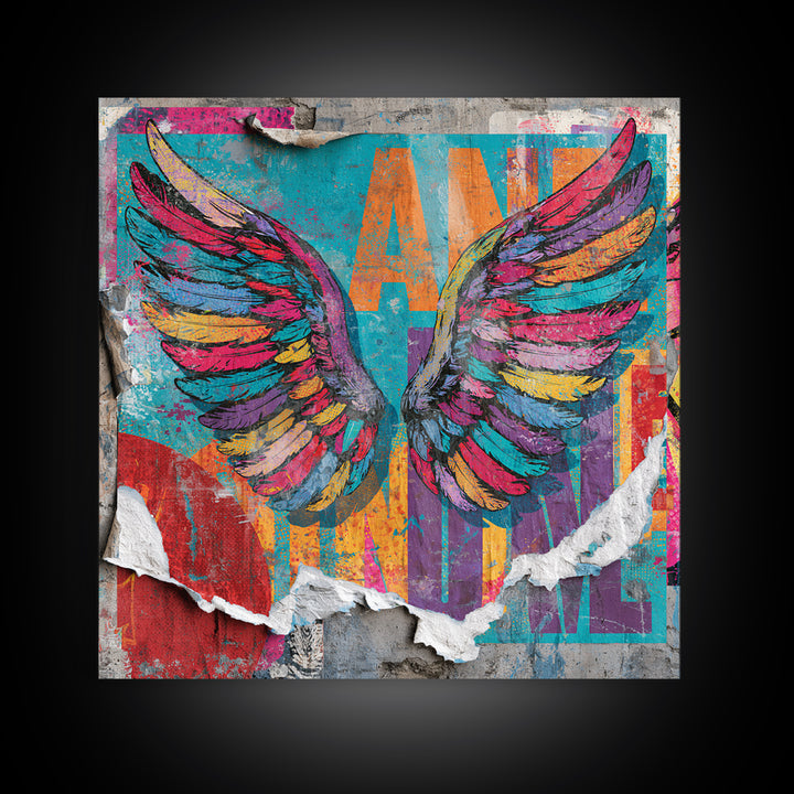 Graffiti Angel Wings Framed Canvas Print, Street Art, Room Decor, Living Room Decor, Fine Art, Urban, Original Painting, STR-1x1-29