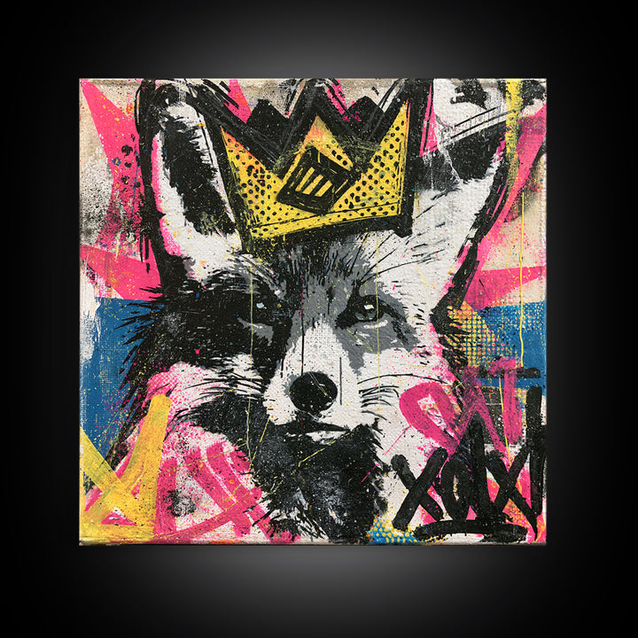 Urban Fox Wearing a Crown of Spray Canvas Print, Street Art, Contemporary Art, Living Room Decor, Fine Art, Urban, STR-1x1-50