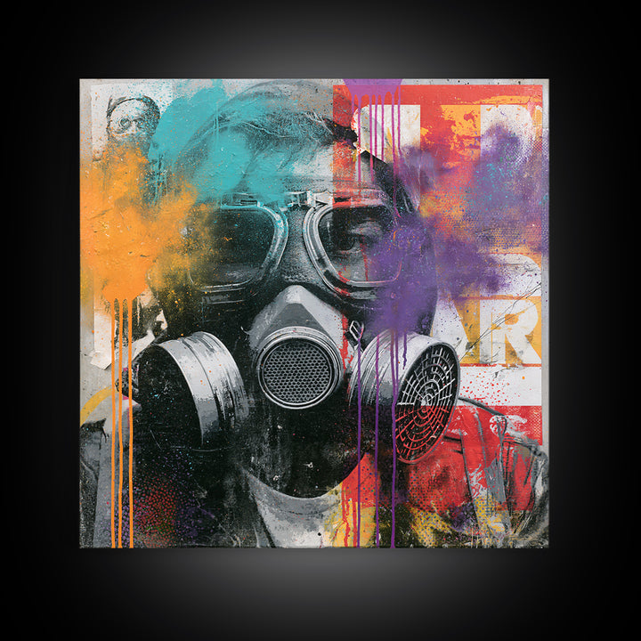 Masked Figure Surrounded by Aerosol Clouds Canvas Print, Street Art, Colorful Wall Art, Living Room Decor, Fine Art, Urban, STR-1x1-60