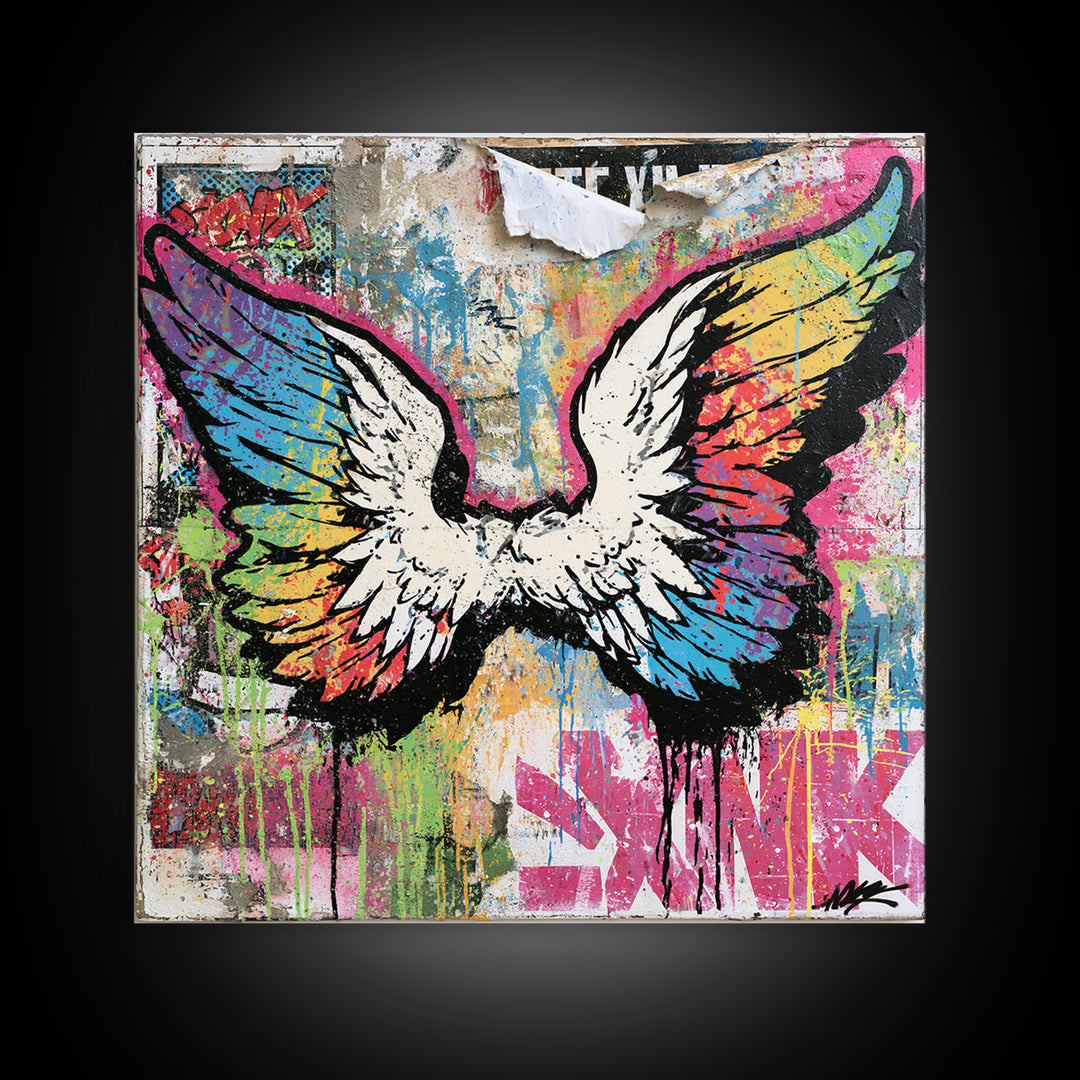 Graffiti Angel Wings Canvas Print, Street Art, Poster, Living Room Decor, Fine Art, Urban, Poster Prints, Watercolor Painting, STR-1x1-77