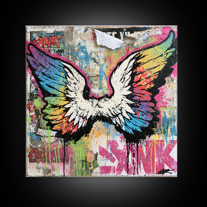 Graffiti Angel Wings Canvas Print, Street Art, Poster, Living Room Decor, Fine Art, Urban, Poster Prints, Watercolor Painting, STR-1x1-77