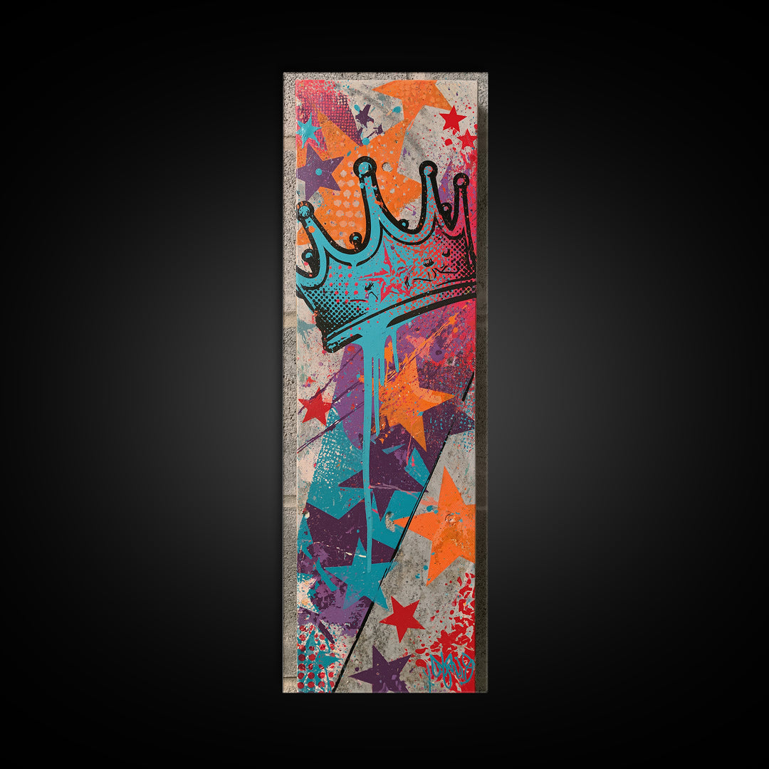 Drippy Crown and Stars Composition Canvas Print, Street Art, Painting, Living Room Decor, Fine Art, Urban, Abstract Painting, STR-1x3-32