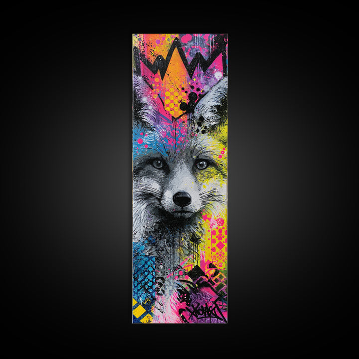 Urban Fox Wearing a Crown of Spray Canvas Print, Street Art, Gallery Decor, Living Room Decor, Fine Art, Urban, Wall Art, STR-1x3-38