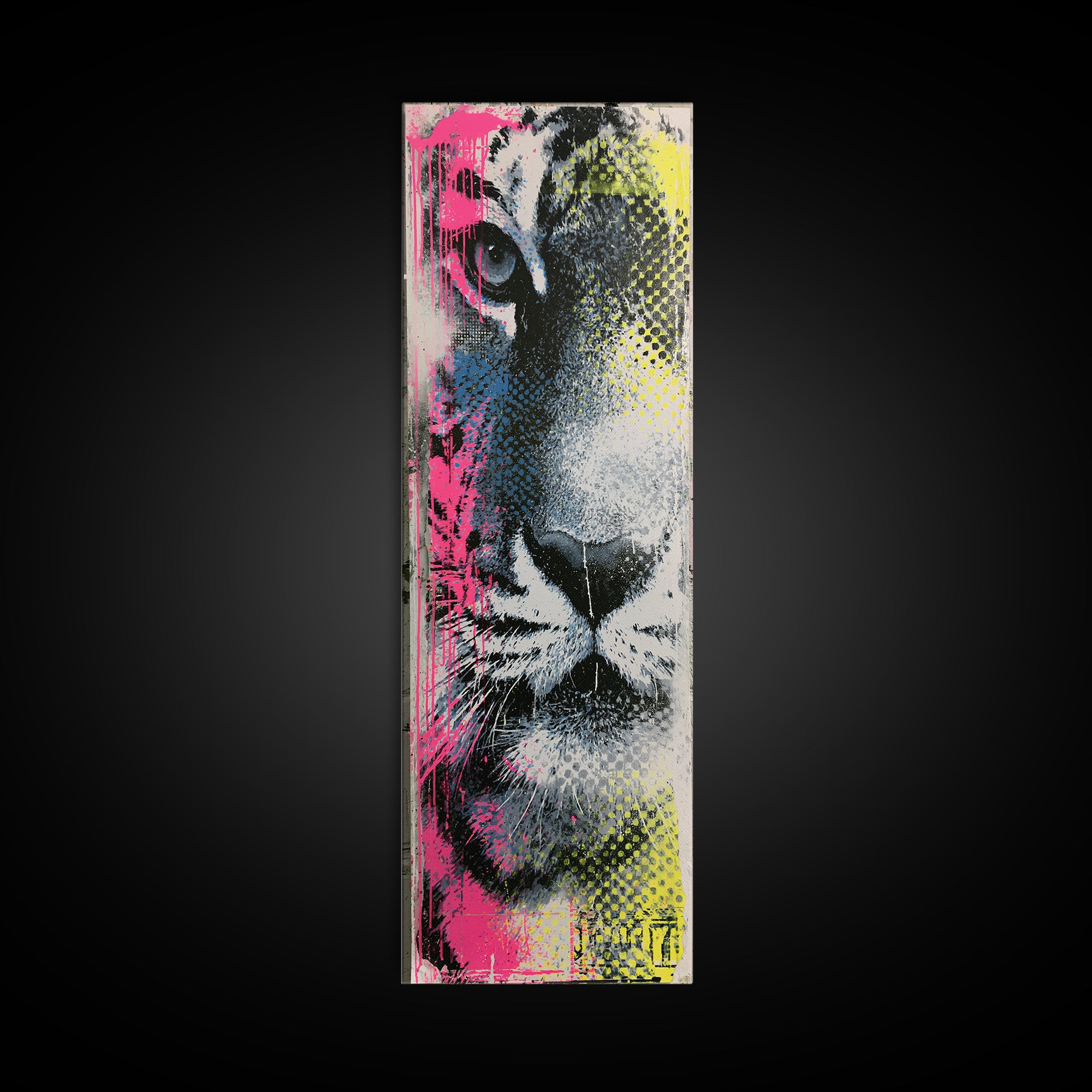 Spray Painted Tiger Face Canvas Print, Street Art, Canvas, Living Room Decor, Fine Art, Urban, Colorful Wall Art, Bar Art, STR-1x3-44