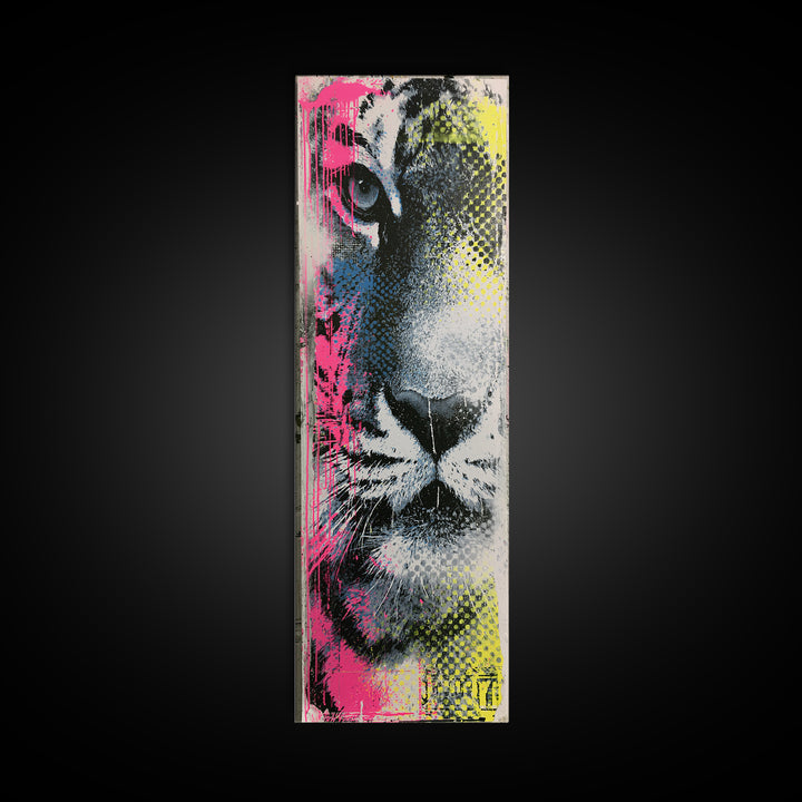 Spray Painted Tiger Face Canvas Print, Street Art, Canvas, Living Room Decor, Fine Art, Urban, Colorful Wall Art, Bar Art, STR-1x3-44