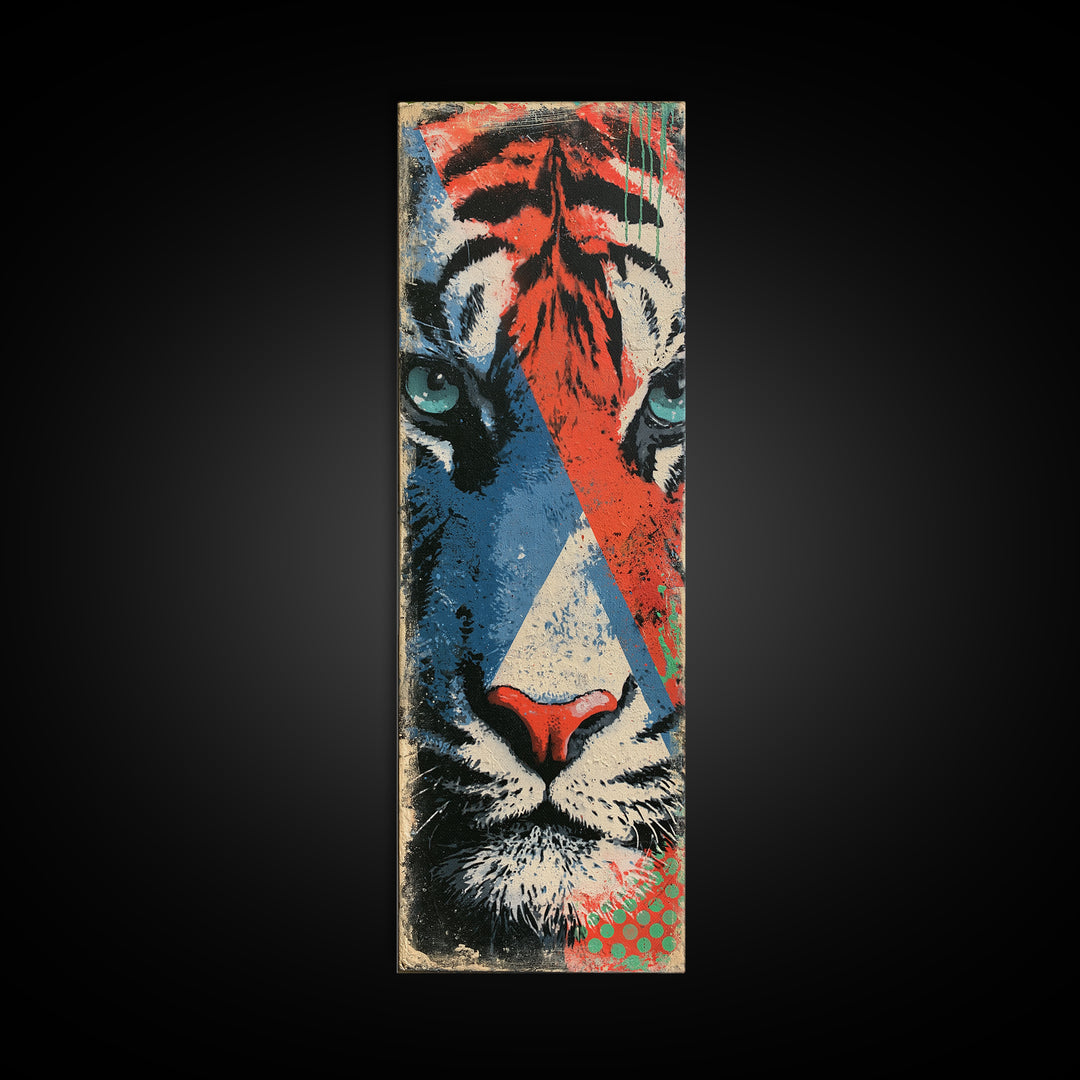 Spray Painted Tiger Face Canvas Print, Street Art, Modern Art, Living Room Decor, Oil Painting, Urban, Neutral Decor, STR-1x3-68