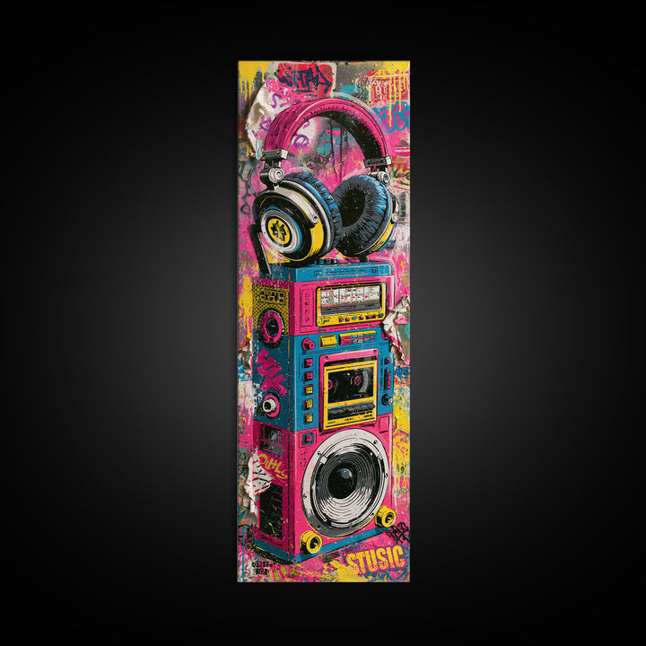 Boombox and Headphones Framed Canvas Print, Street Art, Wall Art, Living Room Decor, Oil Painting, Urban, Canvas Wall Art, STR-1x3-69