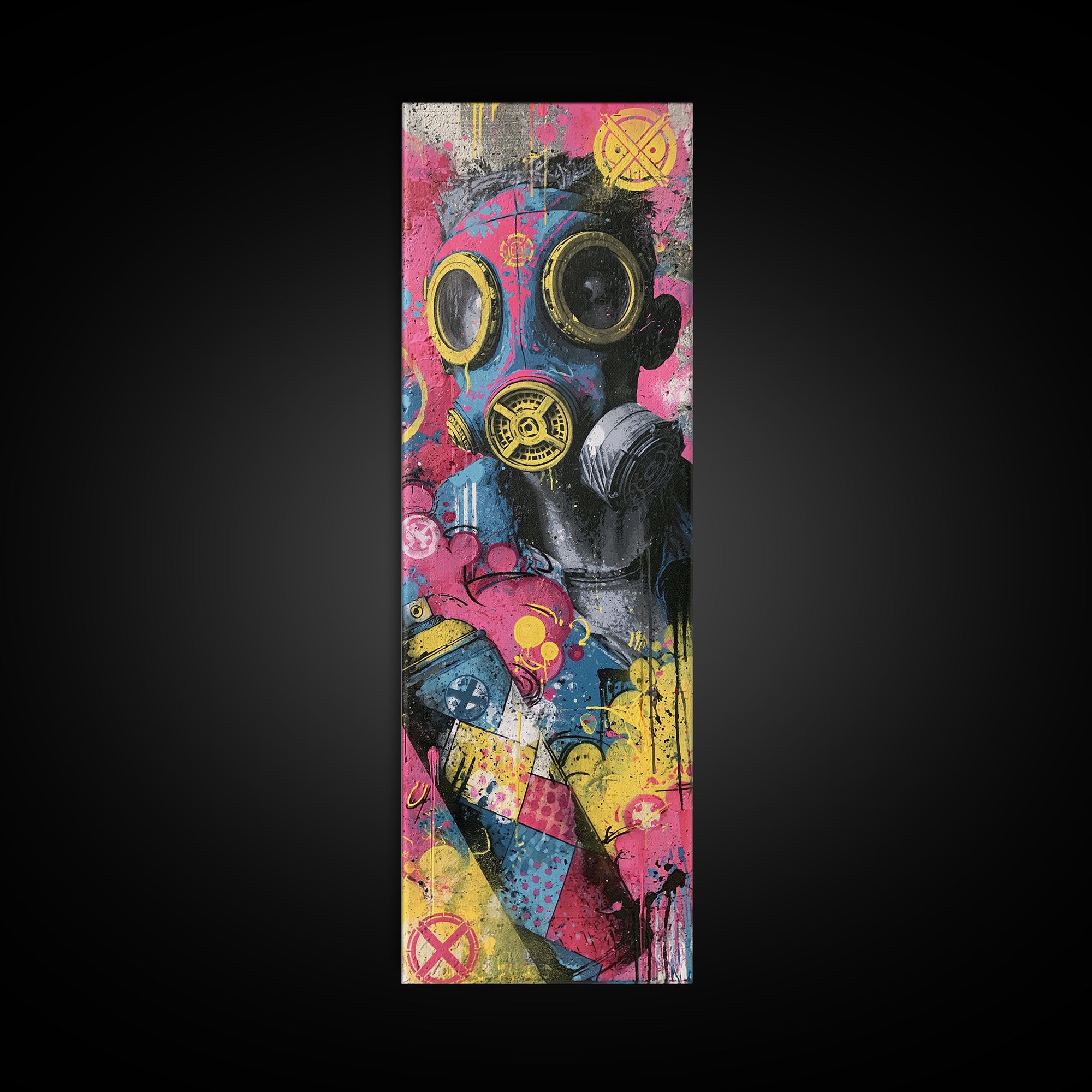 Masked Figure Surrounded by Aerosol Clouds Canvas Print, Street Art, Colorful Wall Art, Living Room Decor, Fine Art, Urban, STR-1x3-72