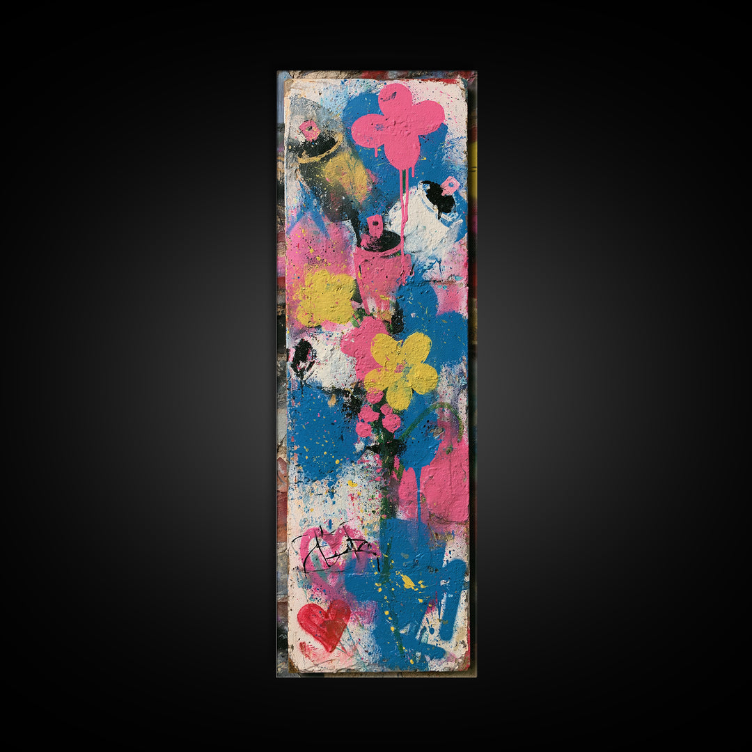 Spray Can Bouquet Framed Canvas Print, Street Art, Neutral Decor, Living Room Decor, Fine Art, Urban, Home Decor, Poster, STR-1x3-75