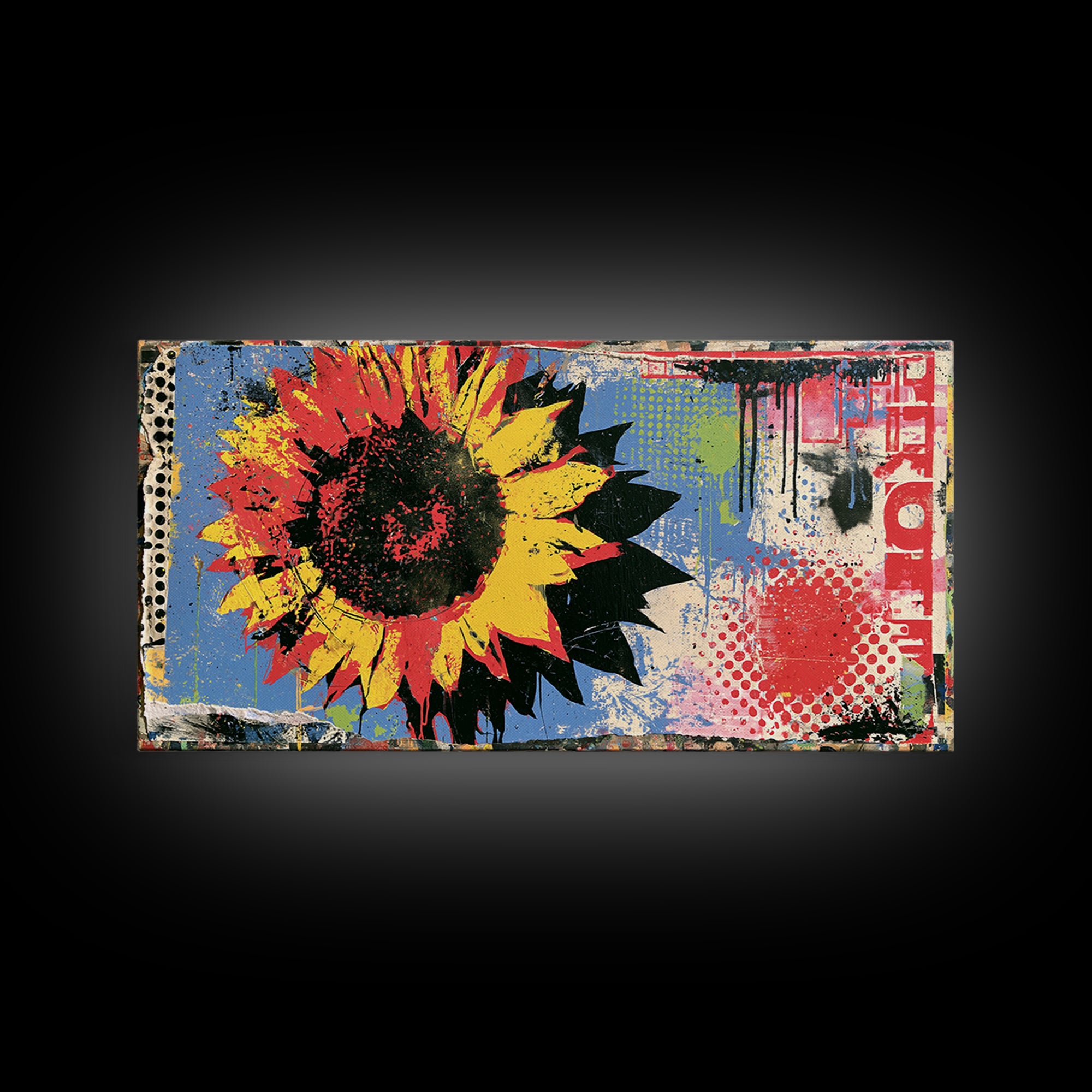 Street Mural Sunflower Framed Canvas Print, Street Art, Statement Artwork, Living Room Decor, Fine Art, Urban, Wall Decor, STR-2x1-20