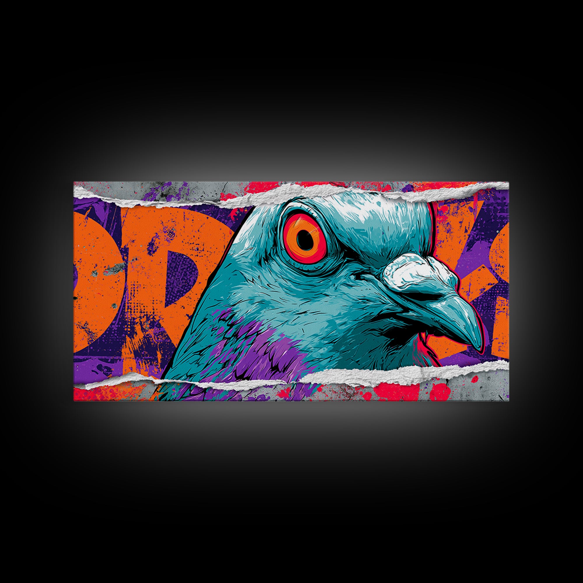 City Pigeon with Attitude and Comic Charm Framed Canvas Print, Street Art, Watercolor Painting, Living Room Decor, STR-2x1-51