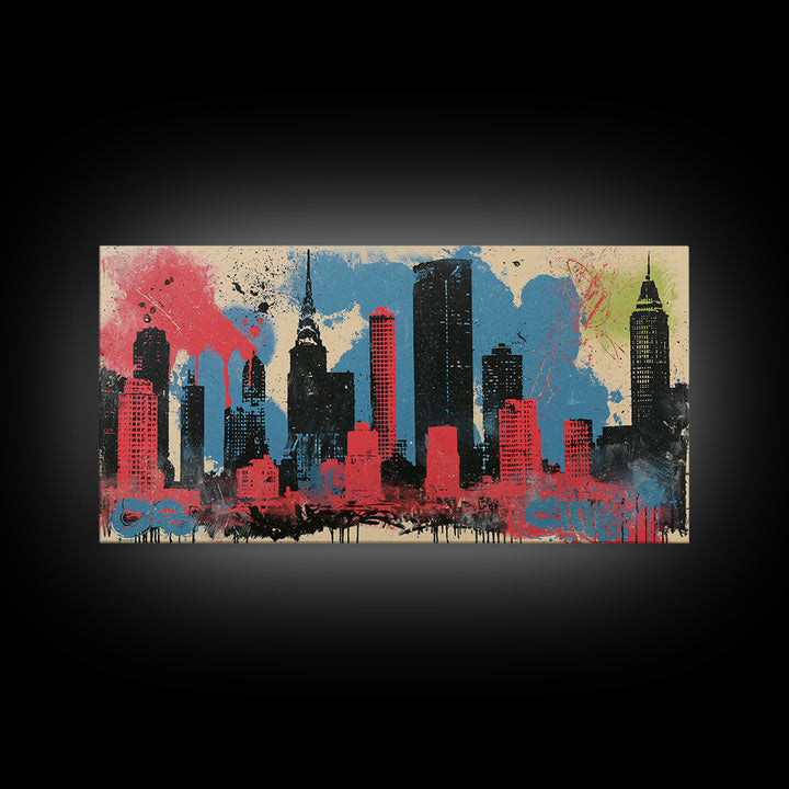 Urban Skyline Made from Stencil Layers Canvas Print, Street Art, Living Room Decor, Abstract Art, Urban, Abstract Painting, STR-2x1-58