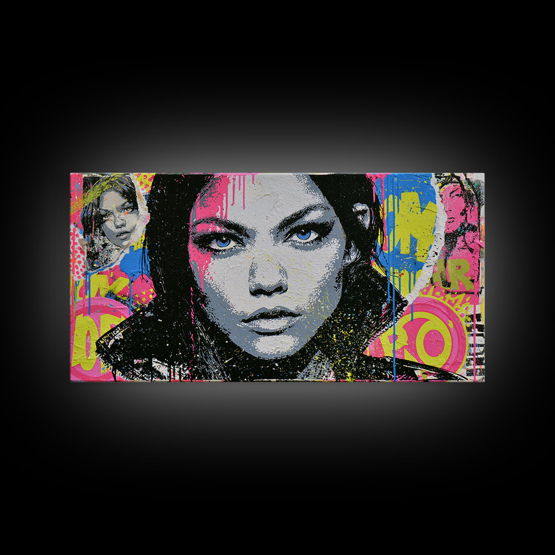 Bold Stencil Portrait Canvas Print, Street Art, Abstract Painting, Living Room Decor, Fine Art, Urban, Gallery Decor, STR-2x1-69
