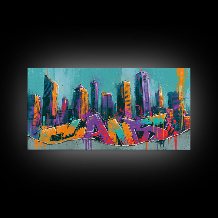 Urban Skyline Made from Stencil Layers Canvas Print, Street Art, Living Room Decor, Abstract Art, Urban, Abstract Painting, STR-2x1-82