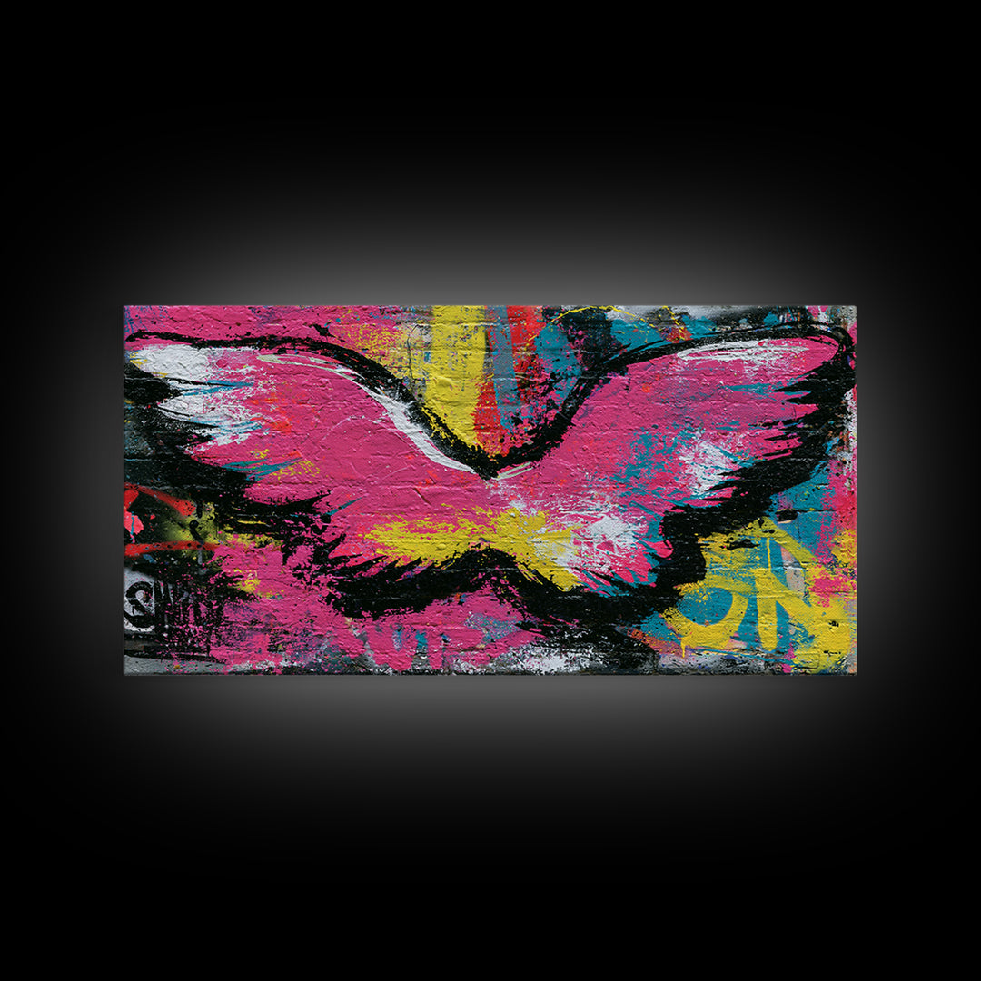 Graffiti Angel Wings Framed Canvas Print, Street Art, Modern Art, Living Room Decor, Urban, Neutral Decor, Modern Decor, STR-2x1-97