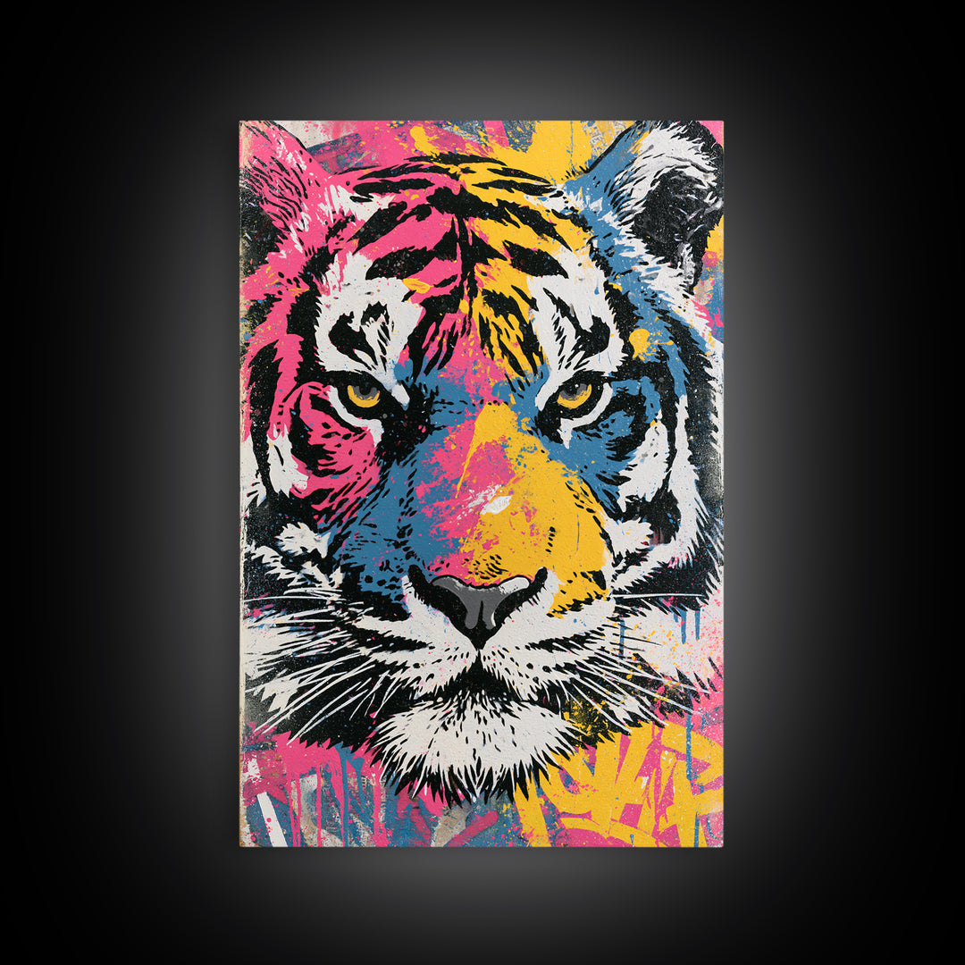 Spray Painted Tiger Face Canvas Print, Street Art, Gallery Decor, Living Room Decor, Fine Art, Urban, Wall Art, Home Decor, STR-2x3-16
