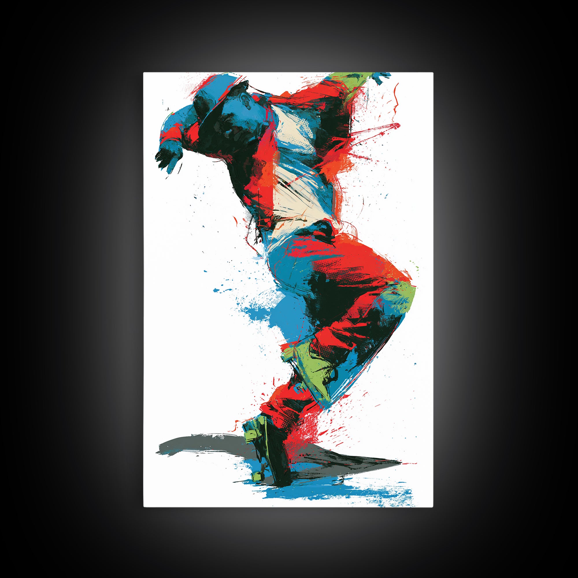 Breakdancer Frozen in Energetic Motion Framed Canvas Print, Street Art, Living Room Decor, Abstract Art, Urban, STR-2x3-2