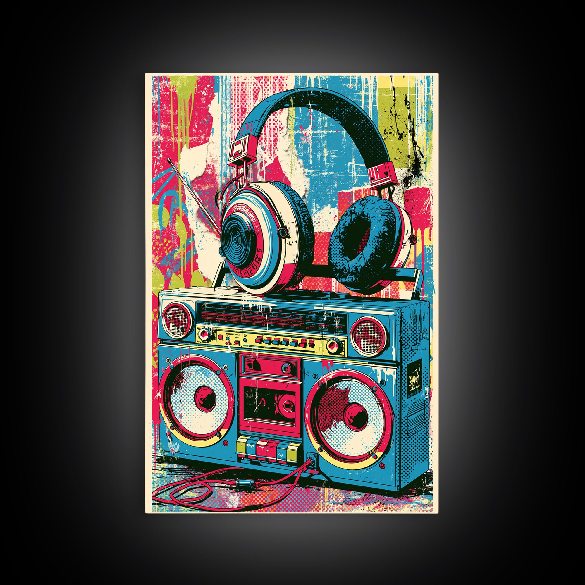 Boombox and Headphones Canvas Print, Street Art, Canvas Print, Living Room Decor, Fine Art, Urban, Graffiti Art, Gallery Decor, STR-2x3-65
