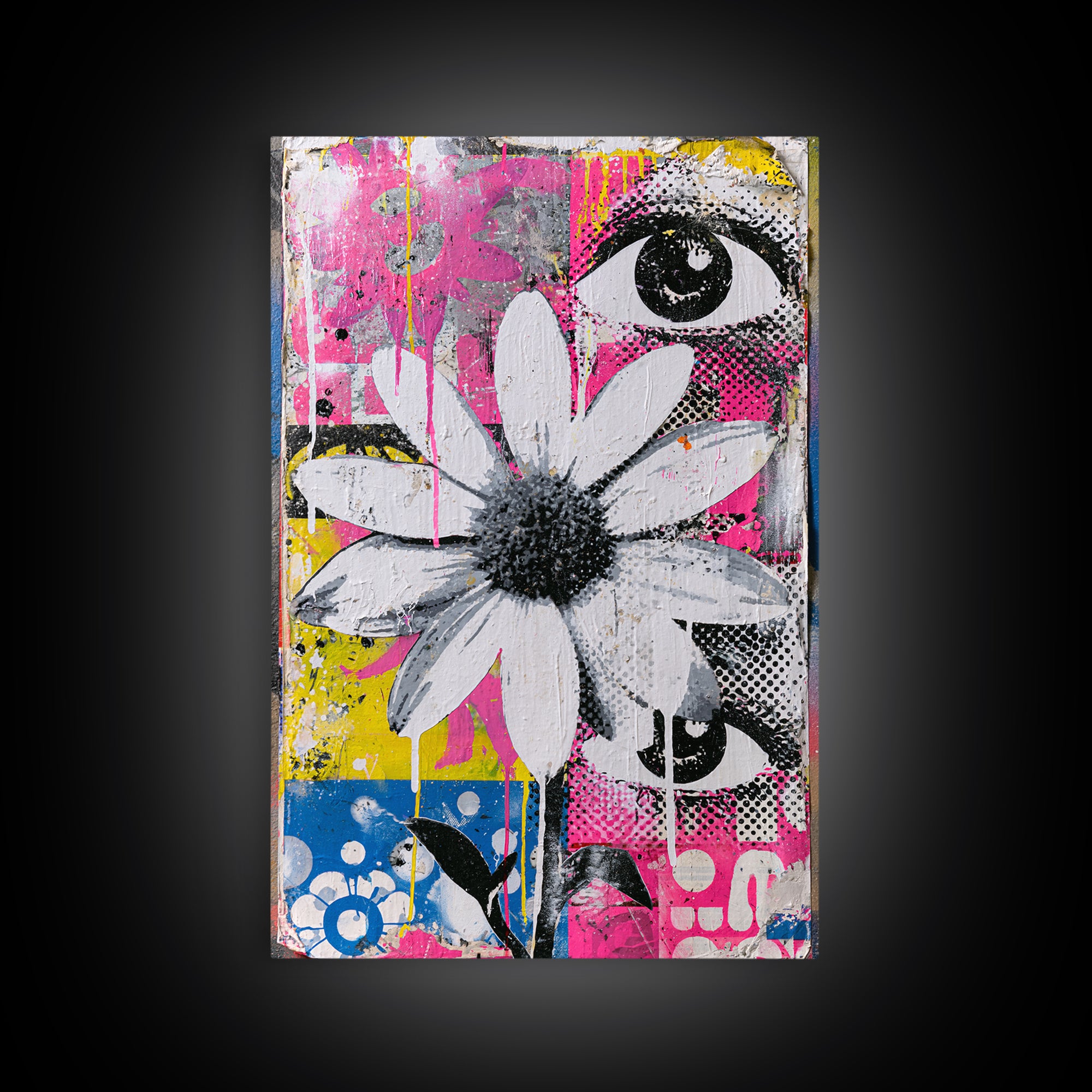 Paste Up Collage of Flowers and Eyes Canvas Print, Street Art, Wall Hangings, Living Room Decor, Fine Art, Urban, Modern Art, STR-2x3-66