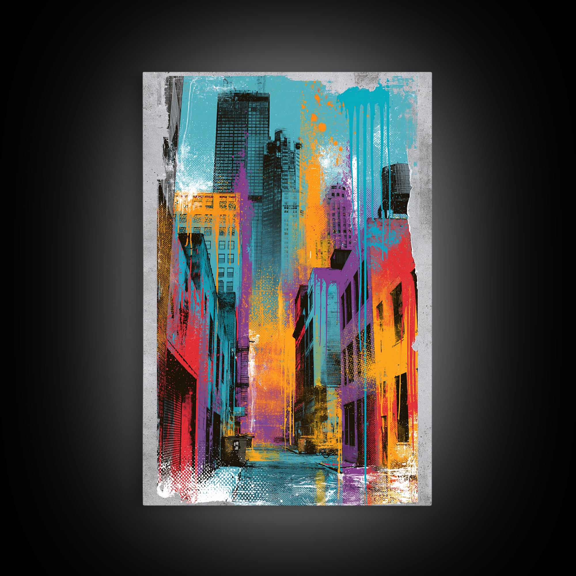 Urban Skyline Made from Stencil Layers Canvas Print, Street Art, Canvas, Living Room Decor, Fine Art, Urban, Colorful Wall Art, STR-2x3-70