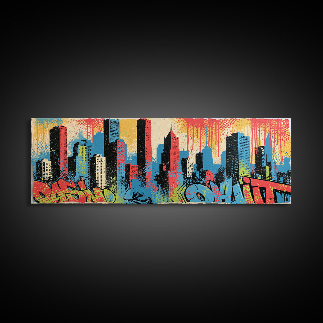 Urban Skyline Made from Stencil Layers Canvas Print, Street Art, Living Room Decor, Abstract Art, Urban, Abstract Painting, STR-3x1-30