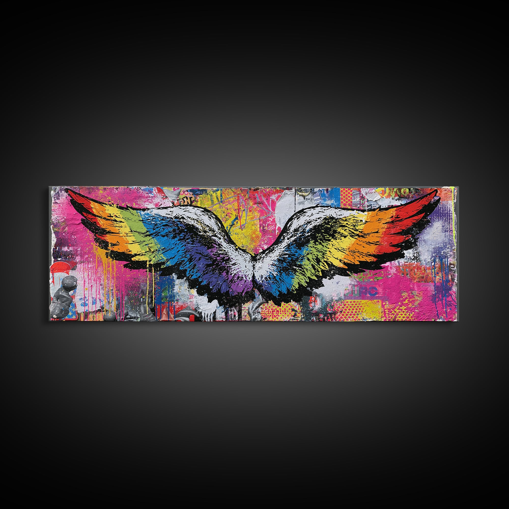 Graffiti Angel Wings Framed Canvas Print, Street Art, Gallery Decor, Living Room Decor, Fine Art, Urban, Wall Art, Home Decor, STR-3x1-69