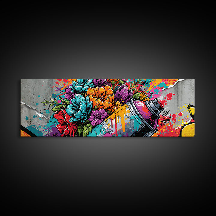 Spray Can Bouquet Framed Canvas Print, Street Art, Statement Artwork, Living Room Decor, Fine Art, Urban, Wall Decor, STR-3x1-7