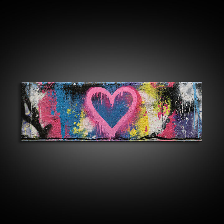 Neon Heart with Rough Drips Canvas Print, Street Art, Abstract Art, Living Room Decor, Urban, Anime Art, Original Artwork, STR-3x1-75