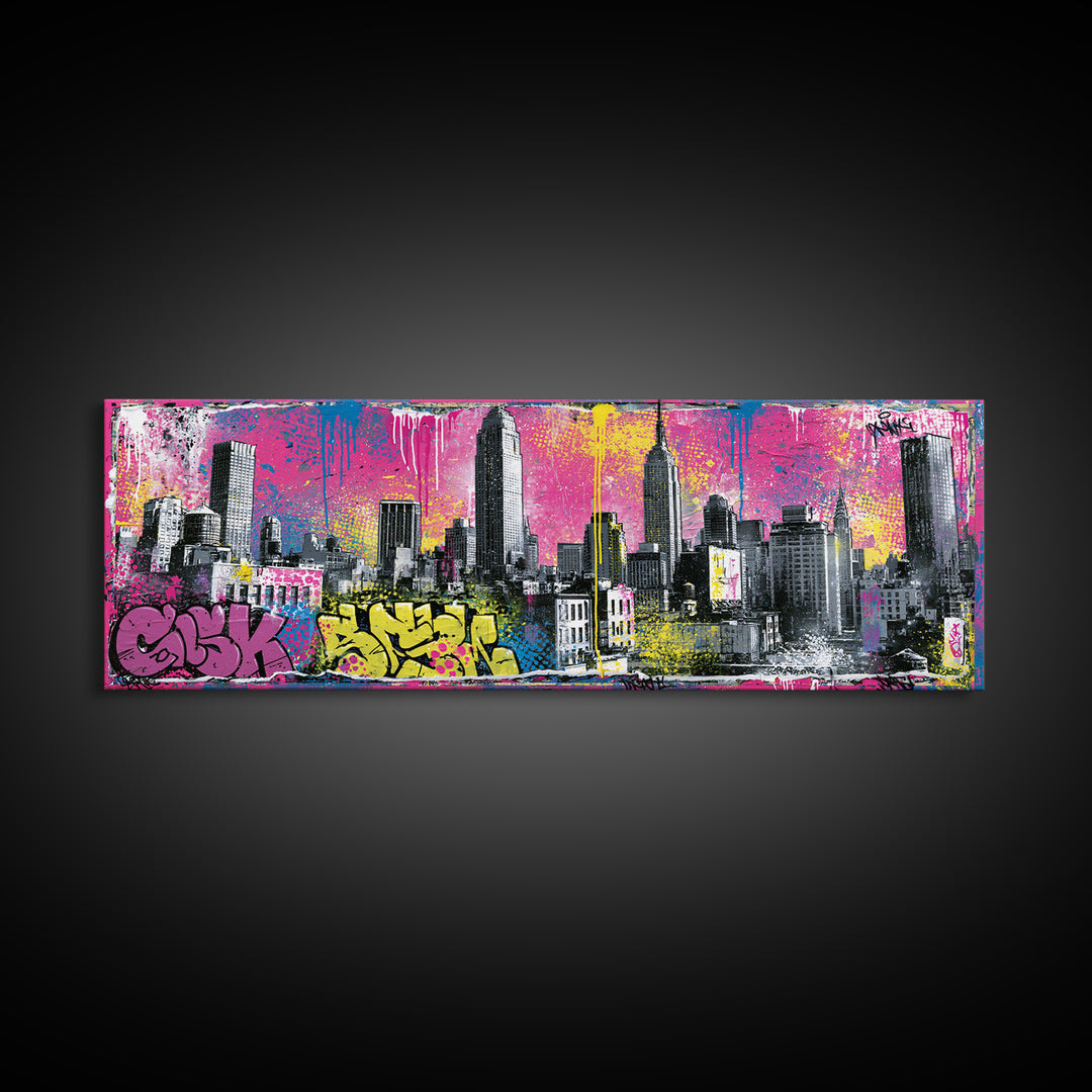 Urban Skyline Made from Stencil Layers Canvas Print, Street Art, Canvas, Living Room Decor, Fine Art, Urban, Colorful Wall Art, STR-3x1-78