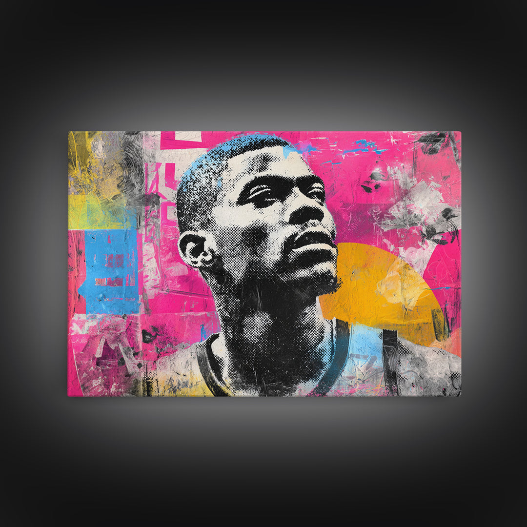 Street Basketball Player Framed Canvas Print, Street Art, Canvas Print, Living Room Decor, Fine Art, Urban, Graffiti Art, STR-3x2-10